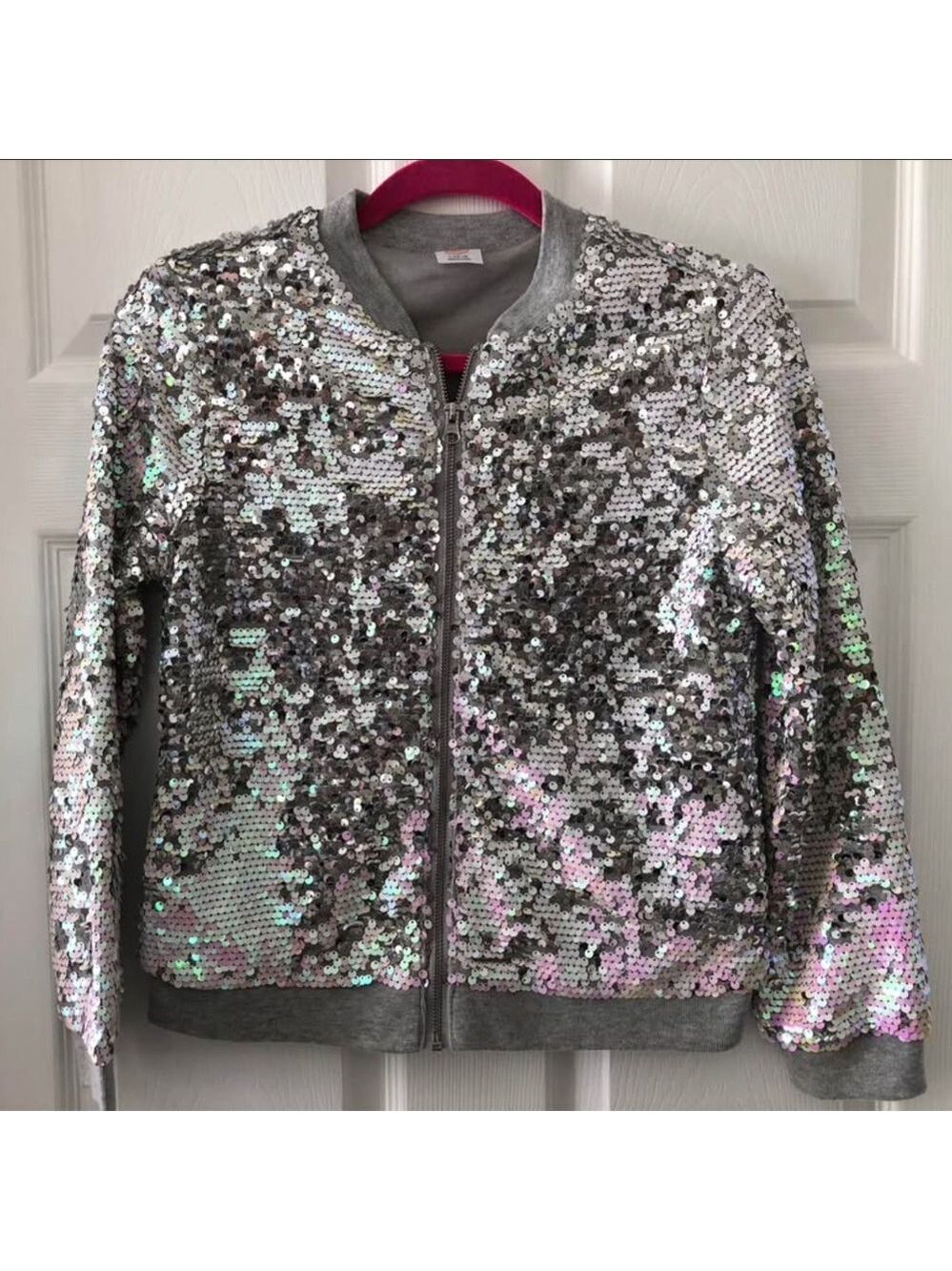 Girls Size L Wonder Nation Glitter Bling Sequined Sweatshirt Cardigan Sweater